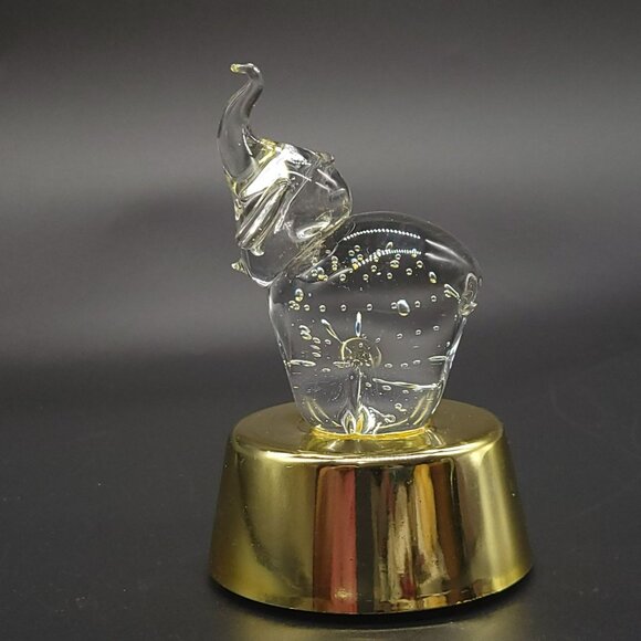 Controlled Bubble Glass Elephant Musical Colored Lights Gold Pedestal - Picture 2 of 11